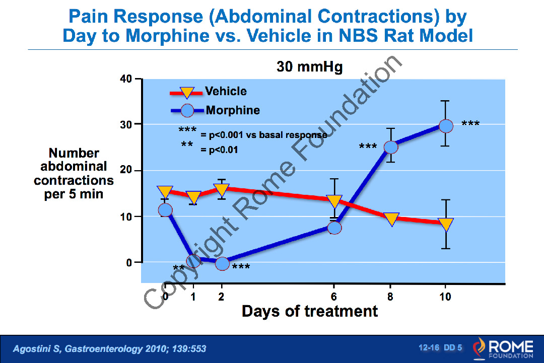 FAP CNS 16 – Pain Response (Abdominal Contractions) by Day to Morphine vs.  Vehicle – Rome Online